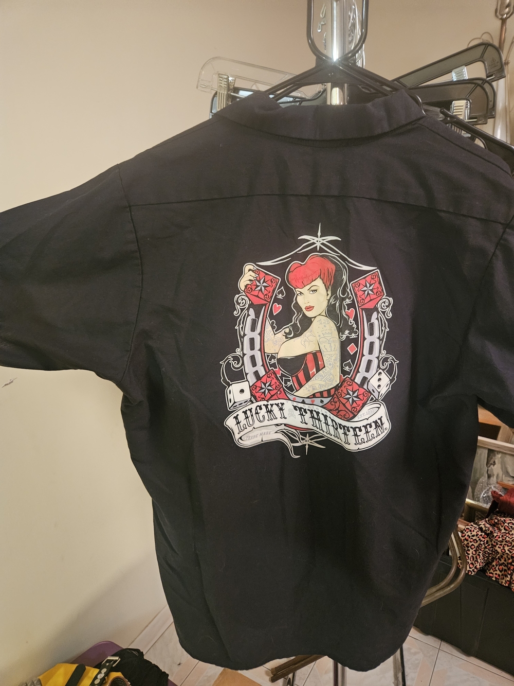 Lucky 13 Thirteen Retro Mens Pinup Collared Shirt